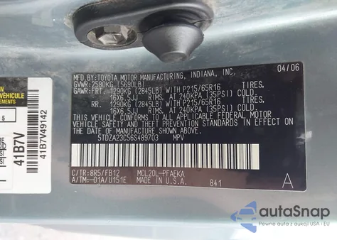 2006 Toyota Sienna Ce from USA, damaged, VIN 5TDZA23C56S489703
